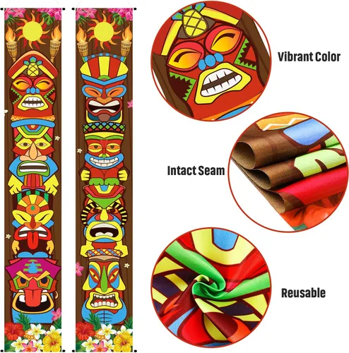 Vista 6 de Frienda Decoraciones de fiesta de Tiki hawaiano Luau suministros de decoración de fiesta Tiki Banner Totem Letrero de puerta para Hawai Tropical