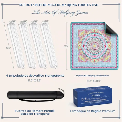 Vista 2 de American Mahjong Mat and Racks Set: 31.5" x 31.5" Neopreno impermeable Mandala Boho