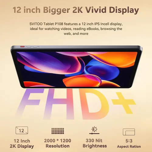 Vista 4 de 12 Inch Android 16 Tablet, 2K Display, 30GB RAM, 128GB Storage Expandable Android Tablet 8800mAh battery with USB-C GPS Face Unlock Widevine L1