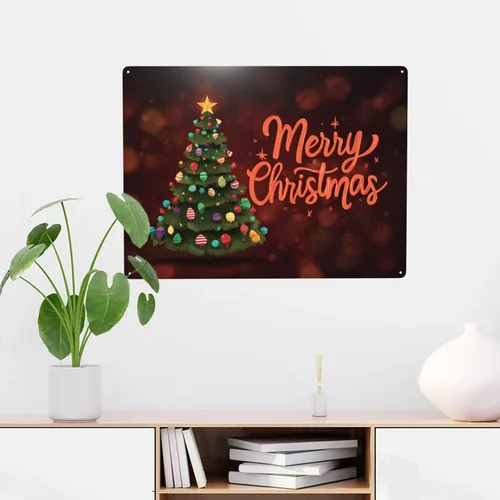Vista 6 de Vintage Merry Christmas Metal Tin Plaque Sign, 12X16 Inch Retro Wall Art Print Poster Signs,Retro Oil Painting Styles, Ideal For Festive Home