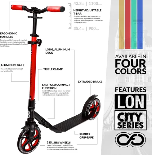Vista 2 de Crazy Skates Patinete plegable para adultos, adolescentes y niños con correa de transporte - Plegable rápido, manubrio ajustable y ligero