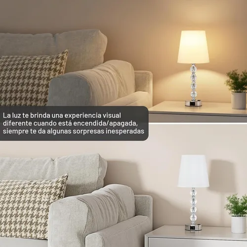 Vista 4 de Juego de 2 lámparas de mesa de cristal para dormitorio/sala de estar, 17.5 pulgadas (blanco) 3 Way Dimmable Touch Control, Bedside Nightstand