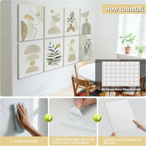 Vista 7 de Art3d paneles insonorizantes para pared 48"x32", paquete de 8 paneles acústicos de pared con arte, paneles de pared decorativos y absorbentes