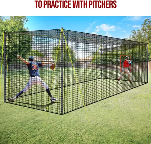 Vista 5 de PLAYAPUT Jaula de bateo portátil de béisbol y sóftbol, 22 pies x 12 pies x 8 pies, red de bateo con agujero para máquina de lanzar, puerta