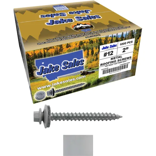 Vista 22 de 12 tornillos para techos de metal gris ABC de 1-1/2 pulgadas, cabezal de arandela hexagonal, arranque automático/roscado, arandela EPDM. 1 bolsa