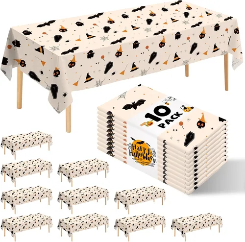 Vista 54 de Paquete de 10 manteles desechables de plástico premium de 54 x 108 pulgadas, mantel rectangular para mesa, para cumpleaños, bodas, Navidad, Beige