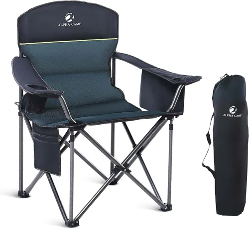 Vista 11 de LET'S CAMP - Silla de camping plegable de gran tamaño, resistente, acolchada, para exteriores, con soporte para tazas, capacidad de peso de 450