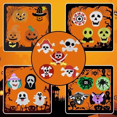 Vista 4 de Anillos iluminados para fiestas de Halloween, 50 unidades, anillos LED brillantes, juguetes divertidos para niños y adultos, Plástico