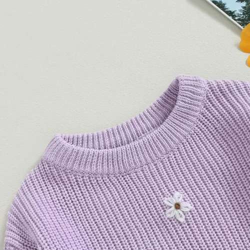 Vista 5 de Karwuiio - Suéter de punto para bebé, niña, niño, cuello redondo, manga larga, sudadera para otoño e invierno