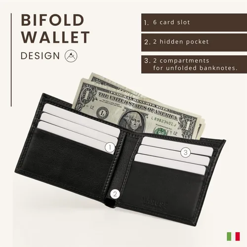 Vista 3 de Maruse Billetera plegable delgada de cuero cartera minimalista para hombres, Negro -, Minimalista