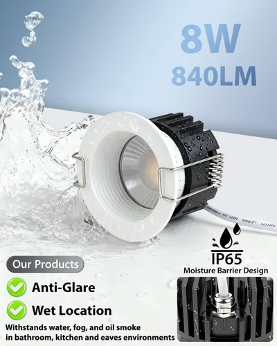 Vista 2 de Adetu lámpara de techo empotrable antirreflejos LED de 2 pulgadas, 5 CCT, con caja de conexiones, 2700K/3000K/4000K/5000K seleccionables, CRI90+, 8