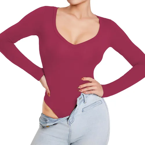 Vista 6 de RoomTour Body de manga larga con cuello cuadrado para mujer