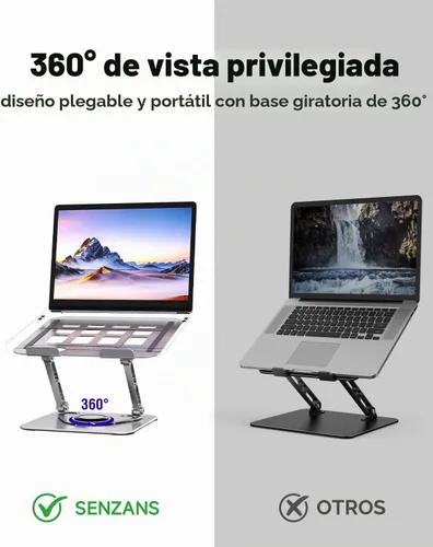 Vista 4 de Soporte para computadora portátil para escritorio, soporte ajustable giratorio para computadora, base de rotación de 360°, soporte ergonómico