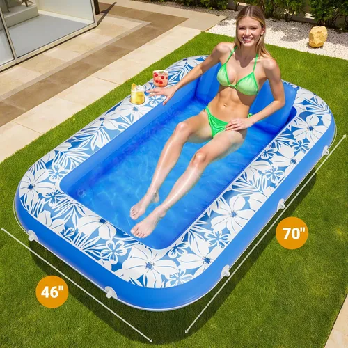 Vista 2 de SplashNSpray Flotadores de piscina inflables para adultos, 70 x 46 pulgadas, para broncearse, tumbona con reposacabezas y portavasos
