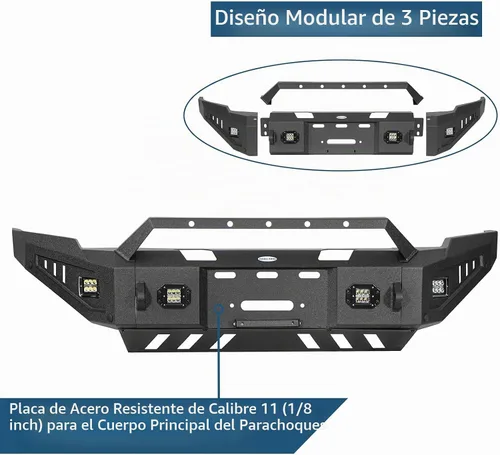 Vista 7 de u-Box Parachoques delantero para Dodge Ram 2500 3500 2010-2018, parachoques todoterreno resistente con placa de cabrestante, placa deslizante