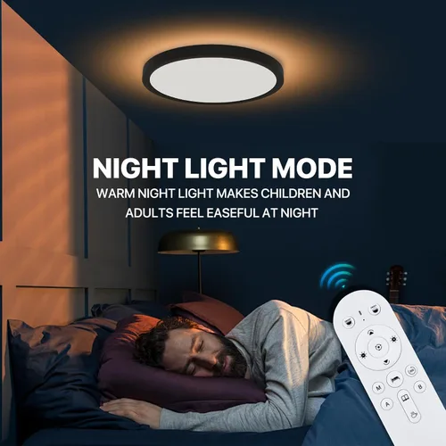 Vista 4 de Lámpara de techo LED regulable con control remoto, 24 W, 2640 lúmenes, 12 pulgadas, luz nocturna cálida de 2000 K y 3000 K-6500 K, moderna lámpara