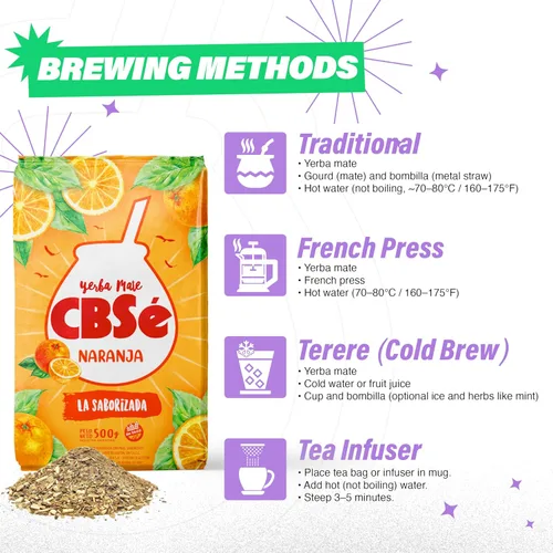 Vista 2 de Yerba Mate CBSe Sabor a Naranja, 1.1 libras, de Argentina