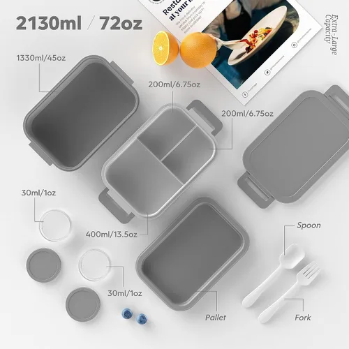 Vista 7 de Jelife Lonchera Bento para adultos, lonchera Bento apilable de 3 capas para adultos, lonchera Bento de estilo grande de 72 onzas, lonchera a prueba