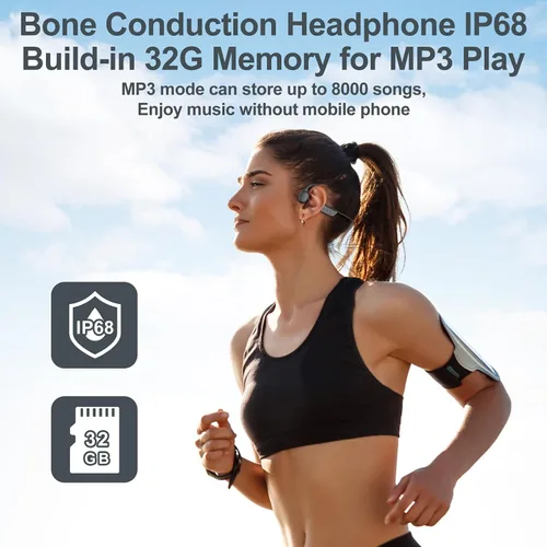 Vista 4 de Auriculares de conducción ósea, auriculares inalámbricos impermeables IPX8, auriculares abiertos Bluetooth 5.3 con micrófono, tiempo de reproducción