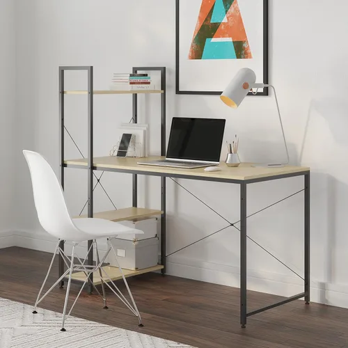Vista 15 de Ames - Escritorio reversible para computadora de juegos de 47 pulgadas con estantes ajustables, escritorio de oficina en casa, gestión de cables