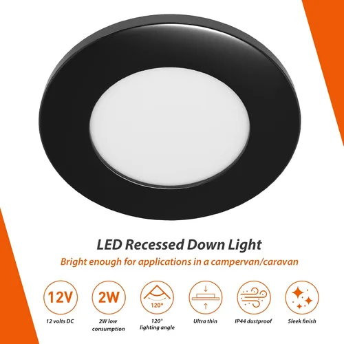 Vista 3 de Lámpara LED empotrada en techo Dream Lighting, 2W, luz blanca cálida, caparazón negra, paquete de 6