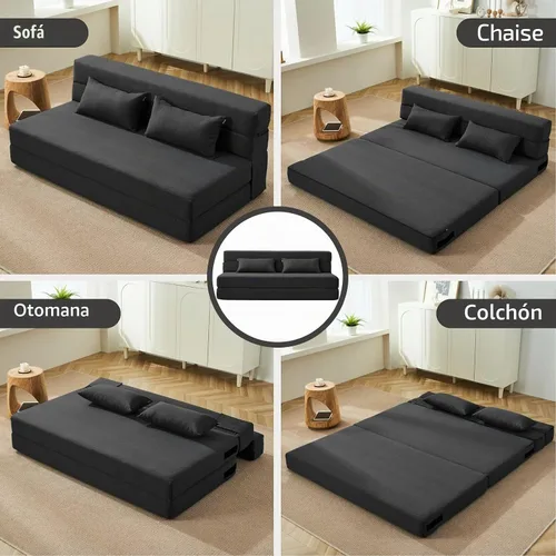 Vista 5 de SUYOLS - Sofá cama plegable convertible – Silla cama cama con almohada, moderna tela de lino plegable y futón, colchón plegable para sala