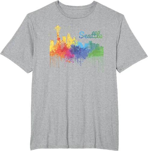 Vista 30 de Seattle Washington Skyline Watercolor Souvenir Seattle Camiseta, Negro