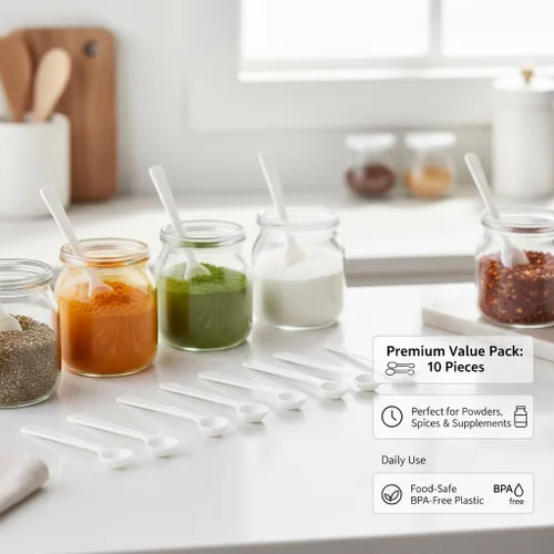 Vista 3 de Cucharas medidoras de plástico de 0.04 oz (0.07 onzas líquidas) – Paquete de 10 mini cucharadas para potenciar proteínas, fórmula para bebés