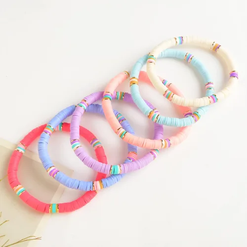 Vista 2 de LALAPPLE Preppy Heishi - Pulseras elásticas apilables de arcilla arcoíris para mujer, pulseras apilables para mujer, pulseras coloridas bohemias