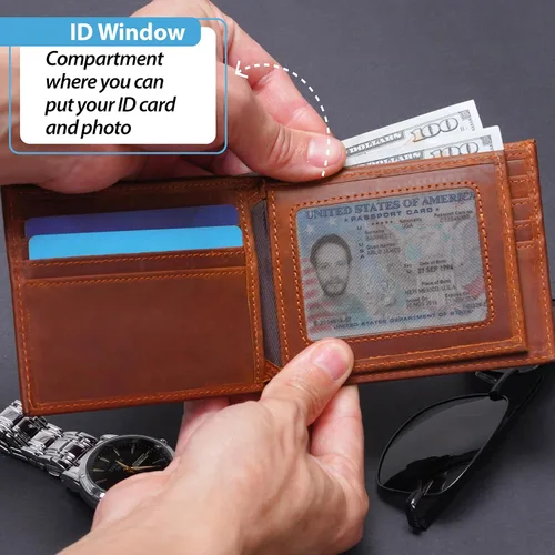 Vista 8 de Billetera personalizable para hombre, carteras plegables con monograma personalizadas para hombres, regalos personalizados para hombres, novio