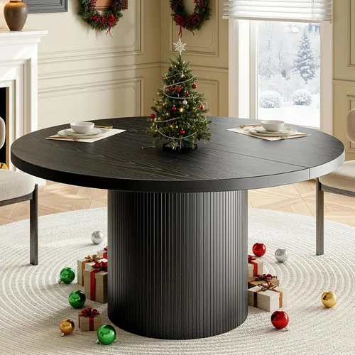 Vista 9 de ONBRILL Mesa de comedor redonda de 47 pulgadas para 4-6, color negro Mesa de cocina circular con base acanalada, mesas modernas de granja