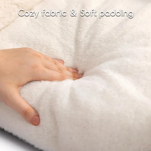 Vista 9 de Hollypet Cama de Felpa Esponjosa para Perros y Gatos, Sofá Cama Suave y Calmante para Gatos y Perros Pequeños y Medianos, Beige
