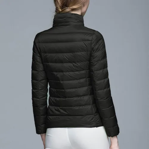 Vista 3 de Chaqueta acolchada plegable para mujer, chaquetas cortas ligeras de plumón, a la moda, de ajuste delgado, con burbujas, chaquetas acolchadas