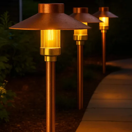 Vista 7 de Luz LED Pathway 126 para paisaje (paquete de 4) 12 V, cobre sólido, bajo voltaje, 4 W, G4, bombilla LED incluida para exteriores, hongos, seguridad