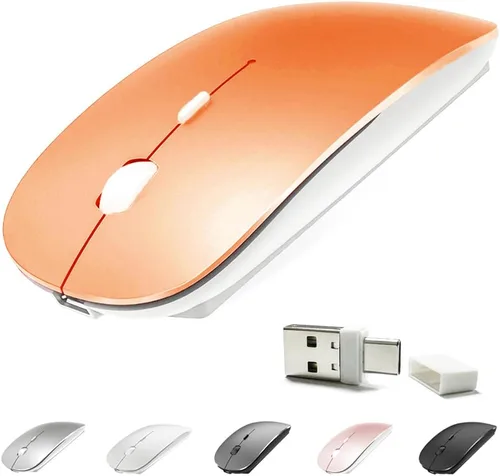 Vista 7 de KLO Ratón Bluetooth recargable con LED (BT5.2+Tipo-C+USB2.4G) para MacBook/MacBook Air/Pro/iPad/Laptop/Notebook/PC/Chromebook (A LED/Verde)