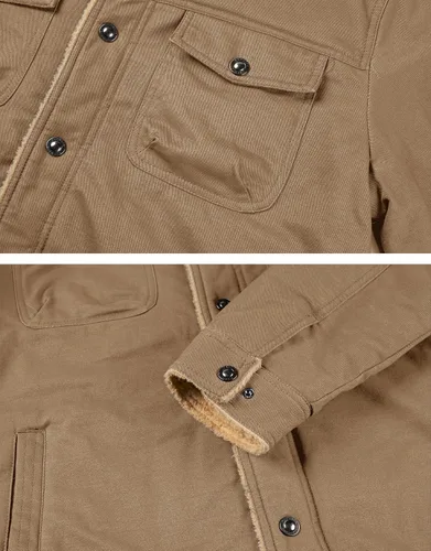 Vista 5 de MAGNIVIT Chaqueta tipo cargo de algodón para hombre, con forro polar, abrigo de trabajo con 5 bolsillos