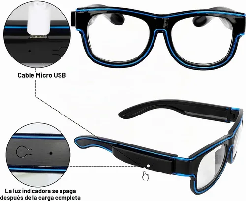 Vista 6 de YouRfocus Gafas inalámbricas con luz LED que brillan en la oscuridad para fiestas rave, EDM (azul)