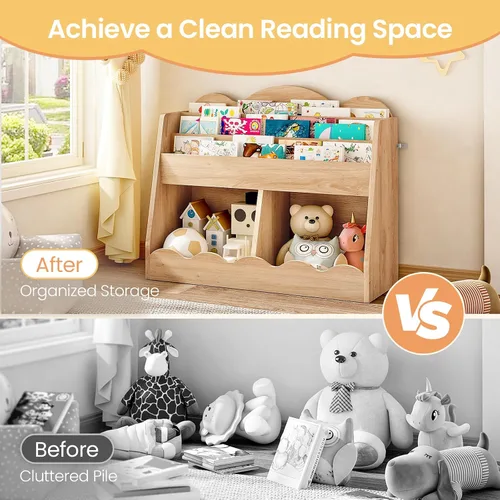 Vista 6 de CHOEZON Estantería infantil y almacenamiento de juguetes, estantería para niños con 2 cubos de juguetes, estante para libros para habitación