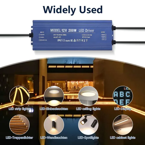 Vista 7 de Controlador LED de 12 V 100 W impermeable IP67, transformador LED ultra delgado de 110 V CA a 12 V CC 8.3 A 100 vatios silencioso convertidor