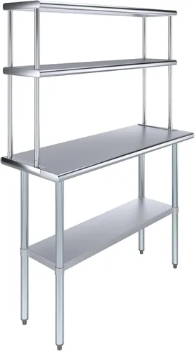 Vista 7 de Mesa de trabajo de acero inoxidable resistente aprobada por la NSF con estante inferior ajustable para cocinas, cuartos de servicio, almacenamiento