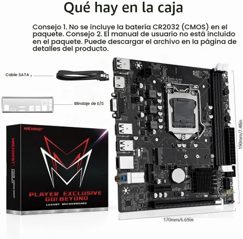Vista 7 de MACHINIST Placa base para juegos H61 LGA 1155 (Intel 2ª/3ª generación), placas base para computadora Flex-ATX compatibles con PCIe 2.0, LAN 100M