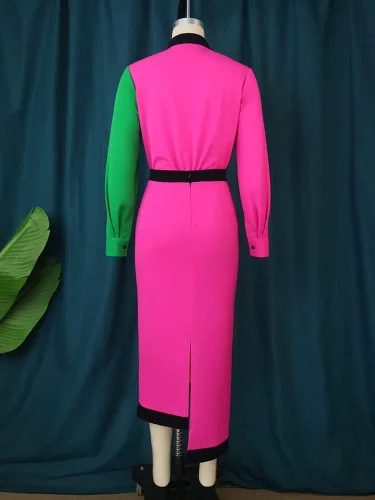Vista 6 de AOMEI Vestido lápiz de manga larga con botones y cintura alta para mujer