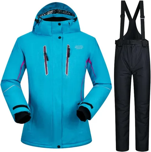 Vista 24 de Conjunto de chaquetas y pantalones de esquí para mujer, invierno al aire libre, talla grande, trajes de esquí cálidos con capucha, trajes de nieve E