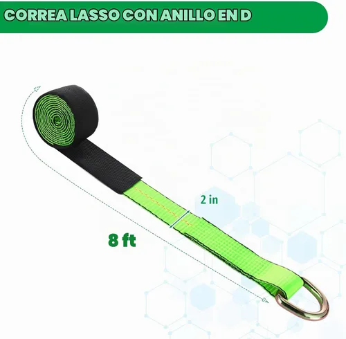 Vista 2 de Paquete de 4 Correas de Remolque de Camión de 2" x 8 pies, Correas de Elevación de Rueda Lasso, Correa de Remolque Lasso con Anillo en D 11, 000