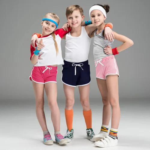 Vista 7 de Ruisita 3 piezas pantalones cortos deportivos para correr y bailar para niños pequeños, Blanco