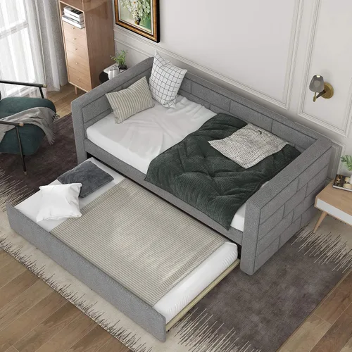 Vista 9 de Bellemave Sofá cama tapizada, sofá cama de tamaño individual con nido, sofá cama nido enrollable, sofá cama tapizada con respaldo acolchado (gris)