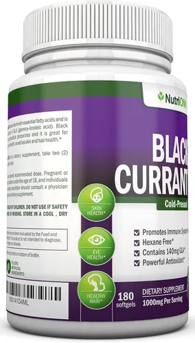 Vista 4 de Aceite de grosella negra, 1000 mg, 180 cápsulas blandas, aceite de semilla de grosella negra puro prensado en frío, sin hexano, 140 mg de GLA por