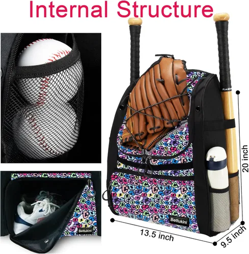 Vista 10 de Bolsa de béisbol juvenil con compartimento ventilado para zapatos, bolsa de bate de sóftbol para guantes de bateo, casco, equipo de teeball