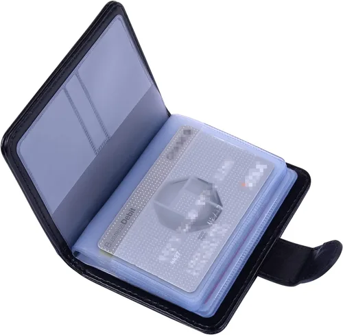 Vista 16 de Wisdompro Soporte para tarjetas de crédito, cartera delgada de cuero con bloqueo RFID, protector organizador de tarjetas de débito