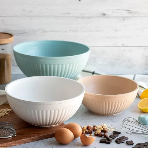 Vista 4 de Nordic Ware – Juego de tazones para preparar, servir y mezclar, 3 piezas, tonos tierra